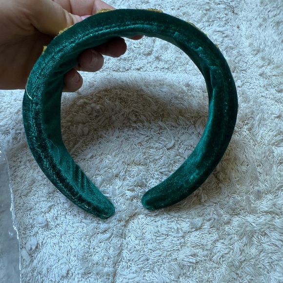 Irish Dance Hair Piece with Green Velvet Headband with Gold Embroidery - Picture 4 of 4